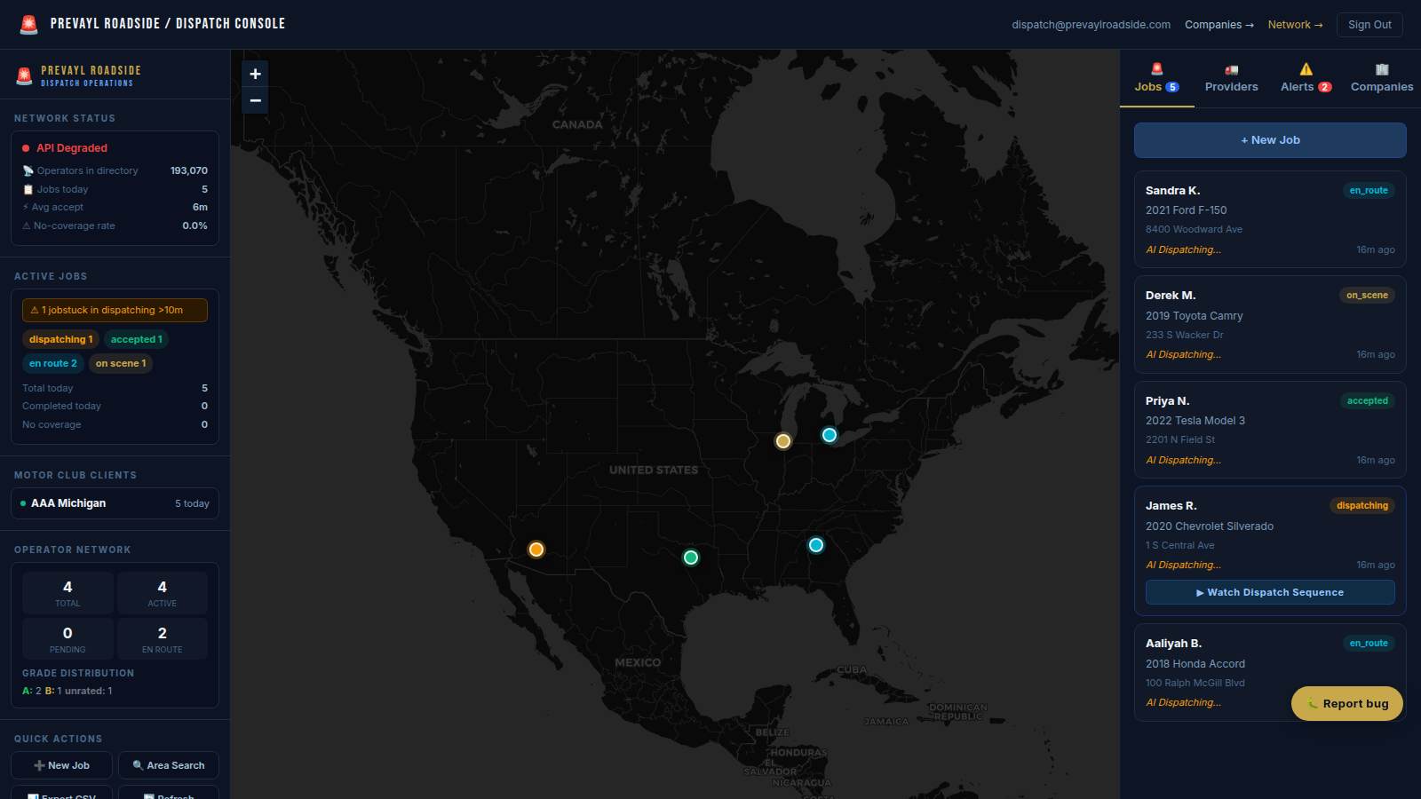 PREVAYL Roadside application screenshot